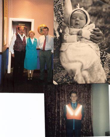 Ian Paul Bailey as a new born baby, and Marcel Leon Bailey in Railway uniform, with Edna May Bailey 1927 - 2010, and James Benjamin Bailey at the 50th wedding anniversary